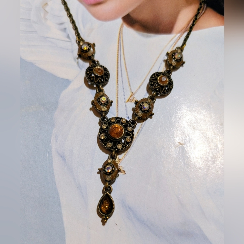 Vintage Victorian Revival Golden/AB Rhinestones Necklace - Picture 4 of 5